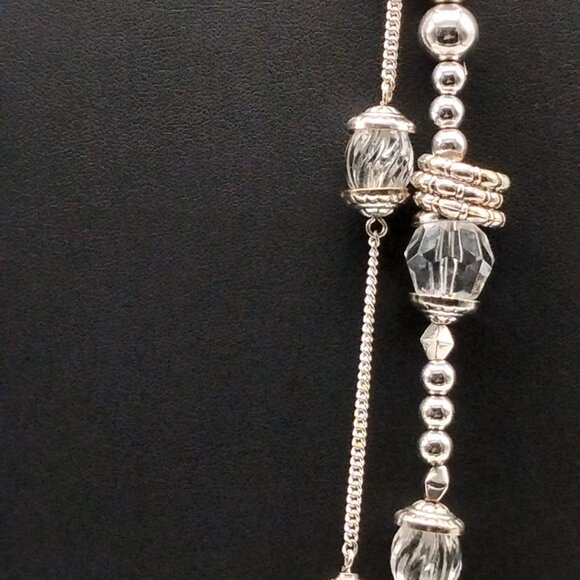 Silver-Tone Double-Strand Beaded Long Chain Necklace 38" - Boho Statement - Picture 7 of 16